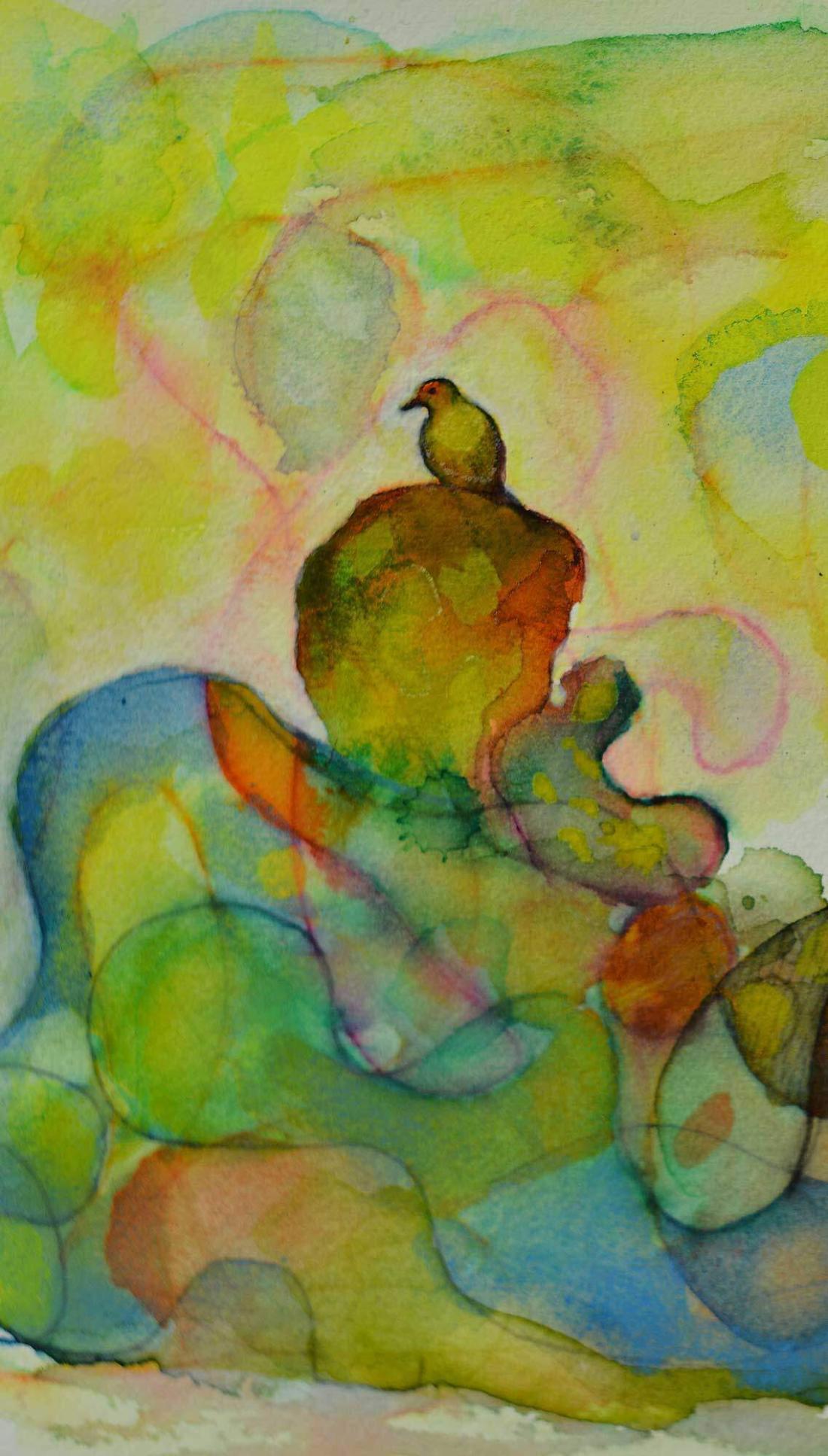 City-Birds on the background of watercolor pastel colors